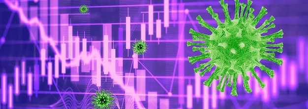 Covid-Krise und Zusammenbruch der Märkte, wirtschaftliche Folgen. 3D-Darstellung