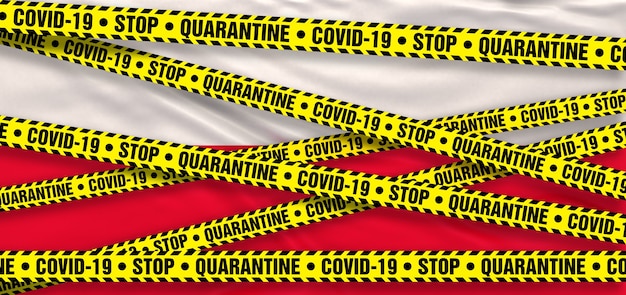 Covid19 Coronavirus Quarantänegebiet in Polen. Polnische Flagge Hintergrund. 3D-Illustration