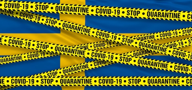 Covid19 Coronavirus Quarantänegebiet in Schweden. Schweden Flagge Hintergrund. 3D-Illustration