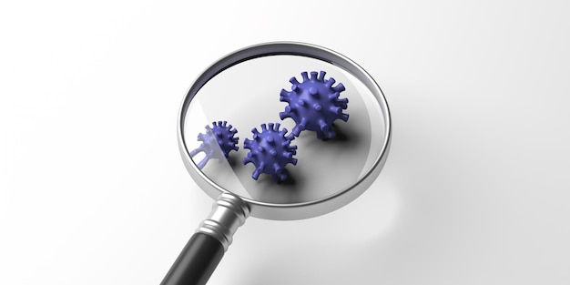 COVID19 Infección por coronavirus lupa médica aislada sobre fondo blanco ilustración 3d