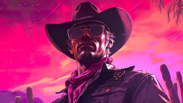 Cowboy auf der Suche nach Gefahren, die Synthwave 80s ai erzeugt