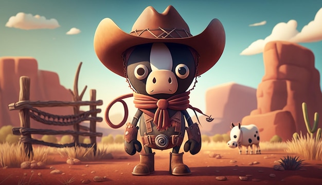 Cowboy bonito dos desenhos animados em um rancho Generative AI