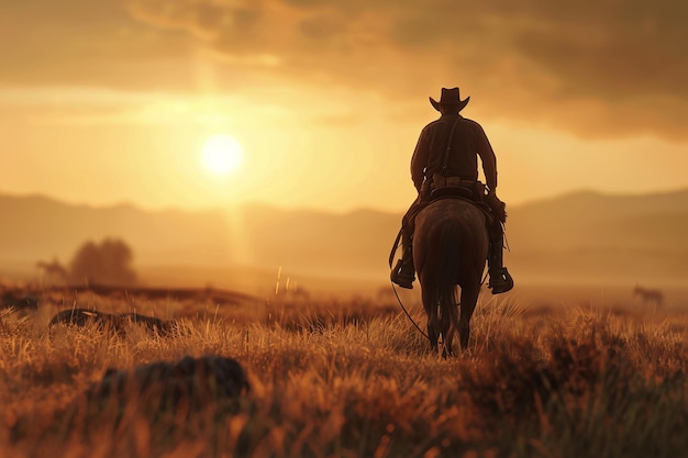 Cowboy brigando com um cavalo selvagem em um rancho remoto