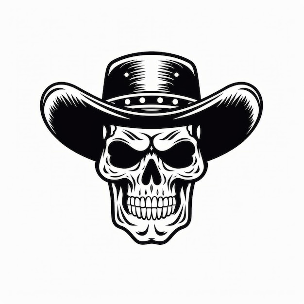 Cowboy Calavera Skull Dogtag Sticker Um design de logotipo de vetor plano minimalista com um desenho de linha simples
