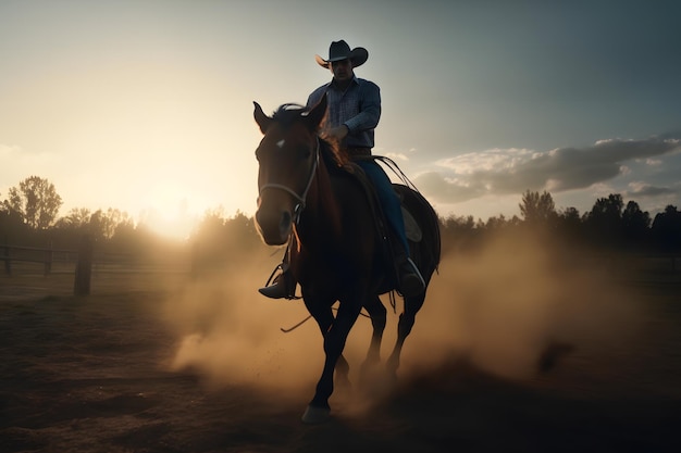 Foto cowboy em cavalo laçando touro rede neural gerada por ai