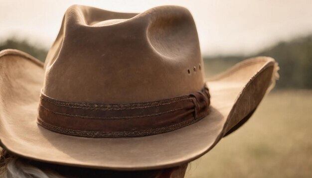 Foto cowboy-hut auf einem holztisch auf dem land selektiver fokus