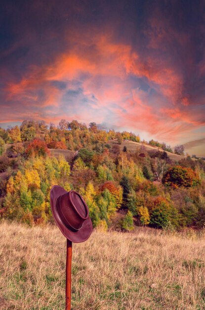 Foto cowboy-hut auf herbst-hintergrund