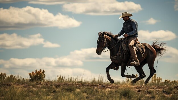 Cowboy montando um cavalo imagem gerada por IA