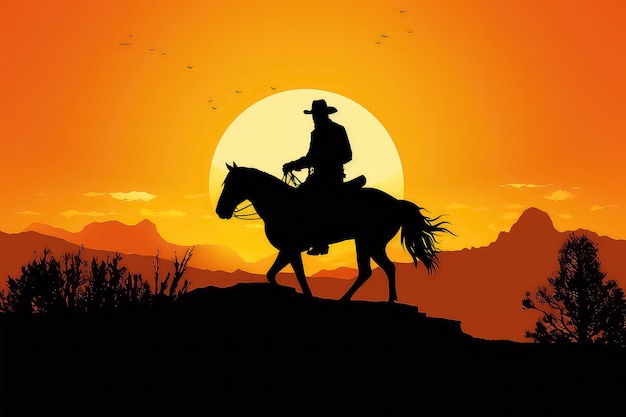 Cowboy-Silhouette auf einem Pferd bei Sonnenuntergang
