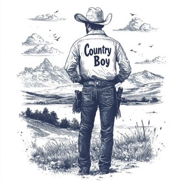 Cowboy con sombrero y vaqueros Ilustración vectorial dibujada a mano en estilo boceto