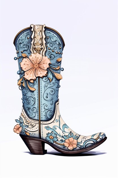 Foto cowboy-stiefel mit blumendekoration an ihrer seite generative ai