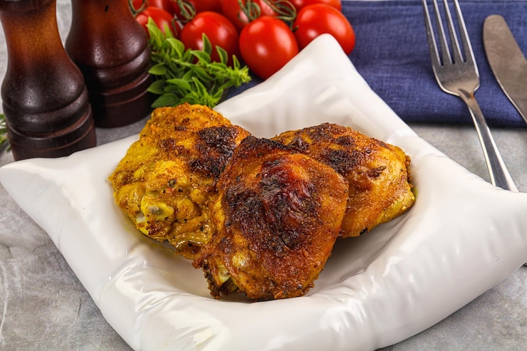 Foto coxas de frango assadas com especiarias