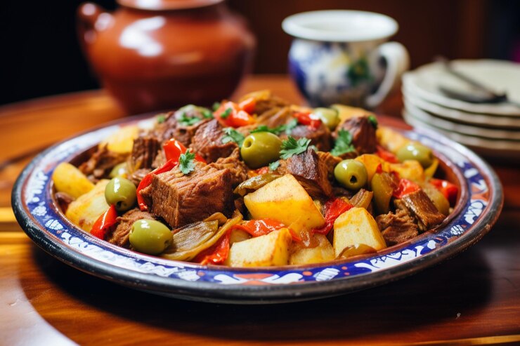 Foto cozido a portuguesa com uma mistura de carnes e vegetação delicioso cozido uma fotografia de imagem de comida