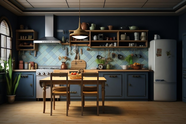 Cozinha aberta moderna e minimalista ultra ampla