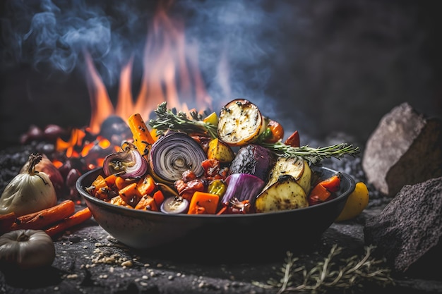 cozinha baseada em plantas com nossa fotografia de comida vegana de vegetais assados. Mostra de imagens de alta qualidade