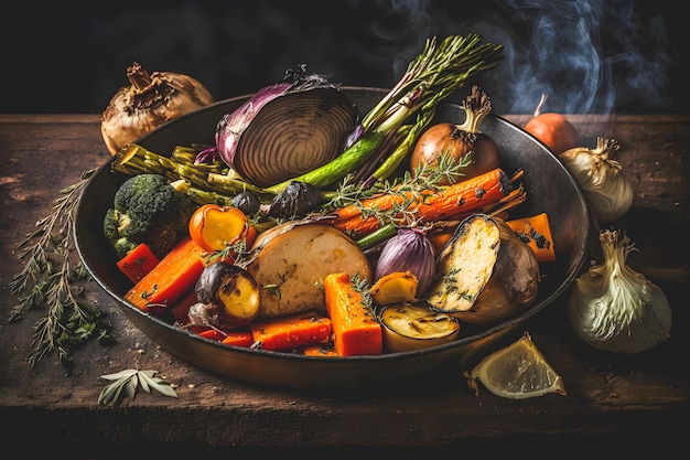 cozinha baseada em plantas com nossa fotografia de comida vegana de vegetais assados. Mostra de imagens de alta qualidade