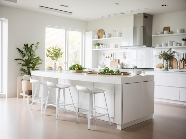 Foto cozinha branca moderna com barra retangular