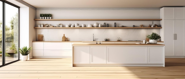 Cozinha clássica escandinava com detalhes em madeira e branco Luxury Kitchen