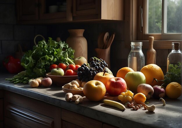 cozinha com muitas frutas