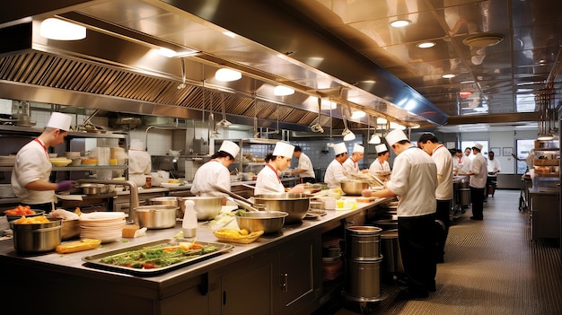 Cozinha comercial ocupada do restaurante