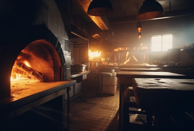 Foto cozinha de pizzaria profissional com forno grande generative ai