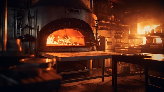Cozinha de pizzaria profissional com forno grande Generative AI