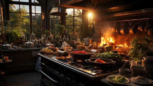 cozinha durante o cozimento