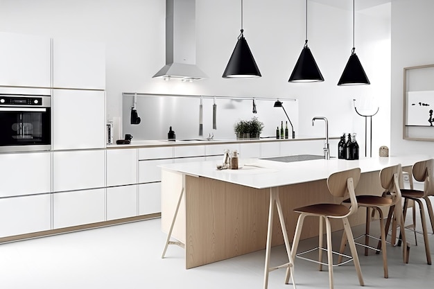 Cozinha escandinava com design minimalista e linhas elegantes