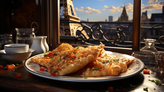 Cozinha francesaOmelete francesa com fundo parisiense