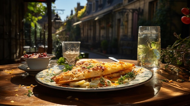 Cozinha francesaOmelete francesa com fundo parisiense