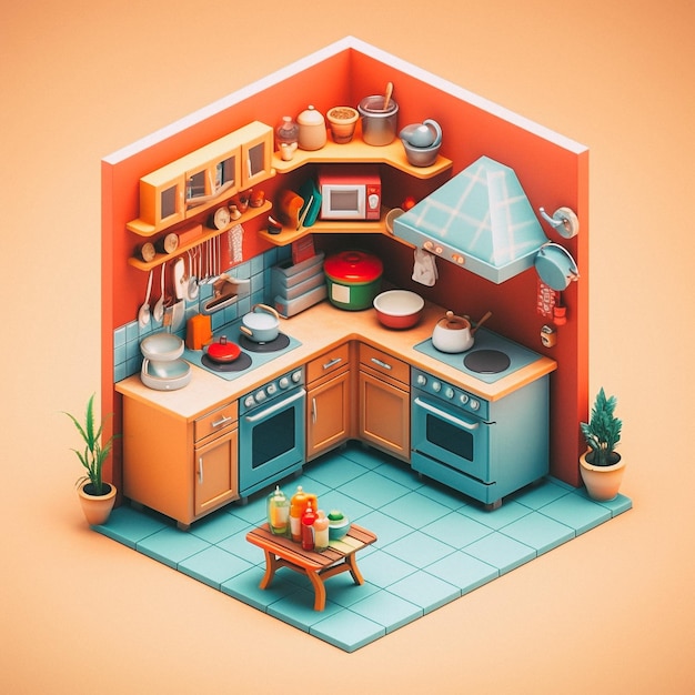 cozinha isométrica bonita 3D