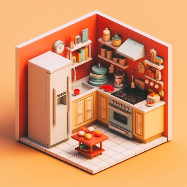 Foto cozinha isométrica bonita 3d