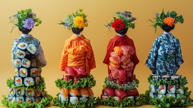 Cozinha japonesa Arte da Moda com Sushi e Kimono