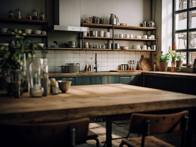 Cozinha loft convidativa com um ambiente aconchegante gerado por IA