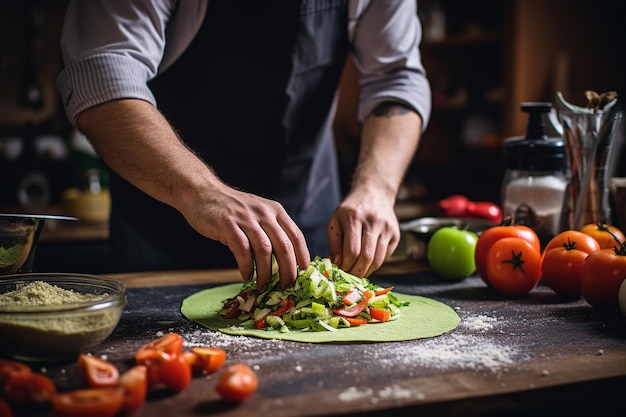 Cozinha mexicana autêntica fazendo tacos em casa com tortilha de milho e guacamole