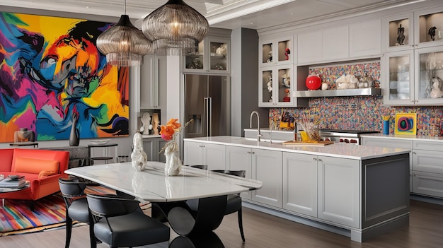 Foto cozinha moderna artística e eclética com cores vibrantes