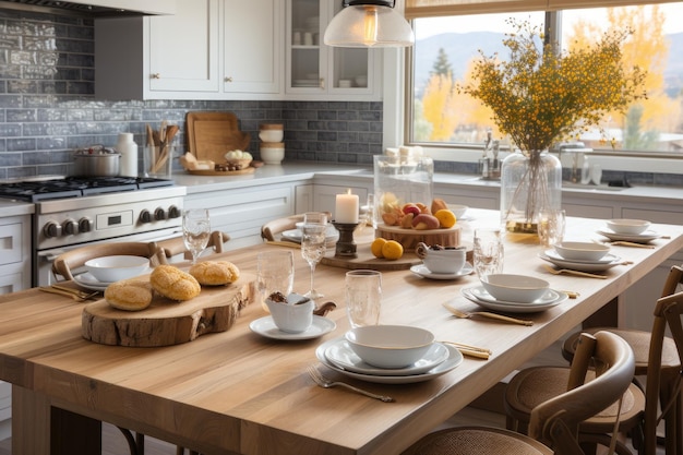 Cozinha moderna branca decorada para fotografia publicitária profissional de outono