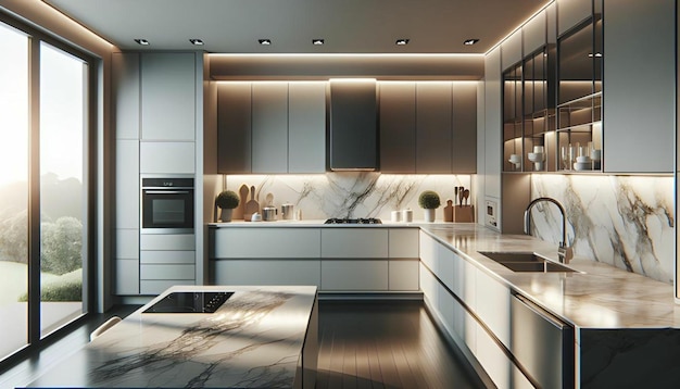 Foto cozinha moderna com armários embutidos e sistema de organização inteligente