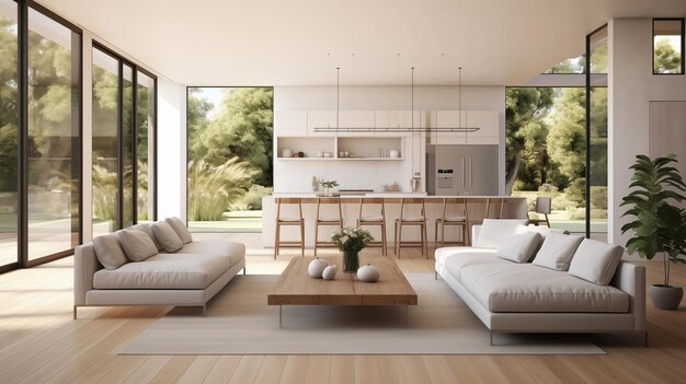 cozinha moderna elegante cinza e branca com mesa de jantar redonda branca em apartamento estúdio gerado por IA