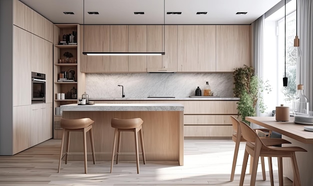 Cozinha moderna elegante em um estilo escandinavo leve generativa AI
