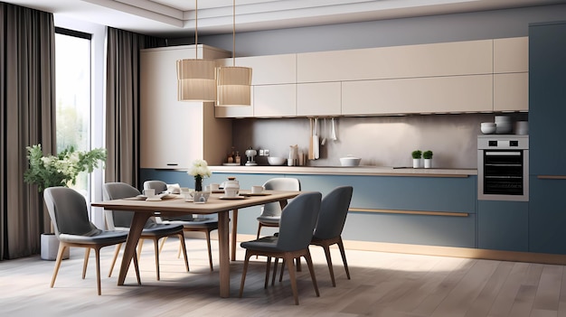 Cozinha moderna em tons de azul gerada por IA