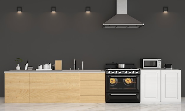 Cozinha moderna estilo loft em preto