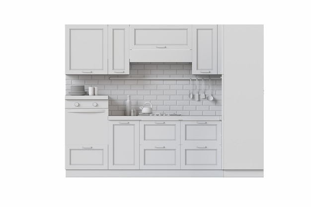 cozinha moderna isolada em fundo branco móveis de casa ilustração 3D cg render