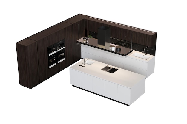 cozinha moderna isolada em fundo branco móveis de casa ilustração 3D cg render