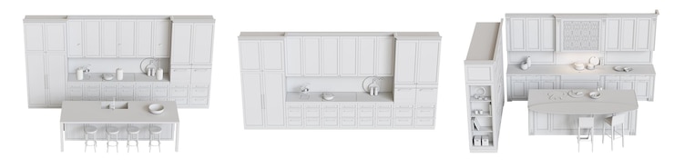 Foto cozinha moderna isolada em fundo branco móveis domésticos ilustração 3d cg render