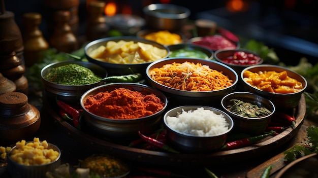 Foto cozinha tradicional indiana utiliza especiarias, leite, laticínios, mas também carne e vegetais