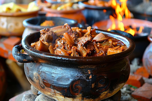 Cozinha tradicional mexicana com uma panela de menudo fervendo