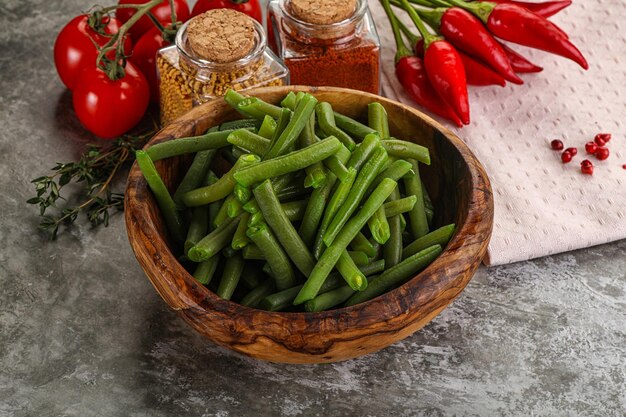 Foto cozinha vegana de feijão verde cozido