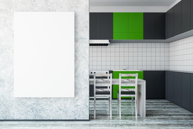 Cozinha verde com quadro branco