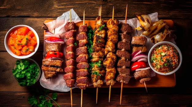 Cozinhar ao ar livre perto da fogueira para comer na grelha do quintal IA generativa